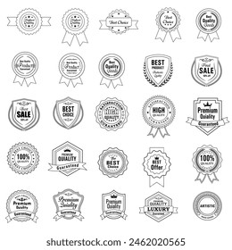 Set of Quality Badges and Labels Design Elements. Golden badge labels and laurel retro vintage collection. Emblem premium luxury logo in retro style template badges collection.