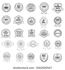Set of Quality Badges and Labels Design Elements. Golden badge labels and laurel retro vintage collection. Emblem premium luxury logo in retro style template badges collection.