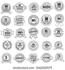 Set of Quality Badges and Labels Design Elements. Golden badge labels and laurel retro vintage collection. Emblem premium luxury logo in retro style template badges collection.