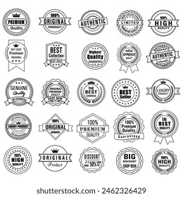 Set of Quality Badges and Labels Design Elements. Golden badge labels and laurel retro vintage collection. Emblem premium luxury logo in retro style template badges collection.