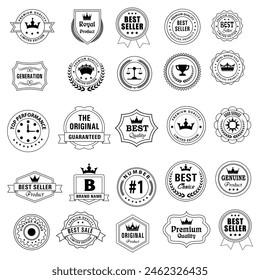 Conjunto de Insignias de Calidad y Elementos de diseño de Etiquetas. Colección vintage retro de laurel y etiquetas con insignia dorada. Logotipo premium de lujo en estilo retro insignias de Plantilla de colección.