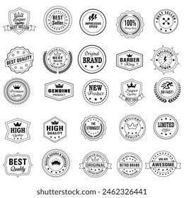Conjunto de Insignias de Calidad y Elementos de diseño de Etiquetas. Colección vintage retro de laurel y etiquetas con insignia dorada. Logotipo premium de lujo en estilo retro insignias de Plantilla de colección.