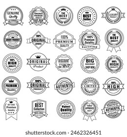Set of Quality Badges and Labels Design Elements. Golden badge labels and laurel retro vintage collection. Emblem premium luxury logo in retro style template badges collection.