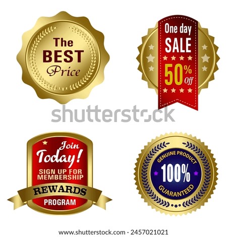 Set of Quality Badges and Labels Design Elements. Golden badge labels and laurel retro vintage collection. Emblem premium luxury logo in retro style arrows frames vector template badges collection.