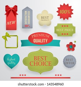 Set of quality best selling labels, tags and badges. Retro style. Vector illustration
