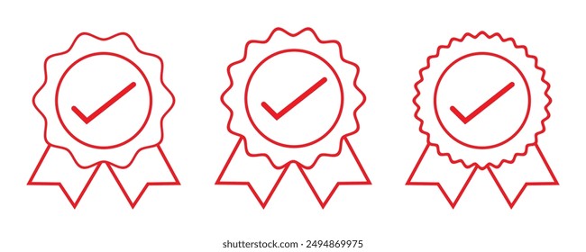 set of Quality certify badge icon. ribbon and banner. premium quality and guarantee labels isolated on white background. Qualification certificate medal. Quality award ribbon sign.