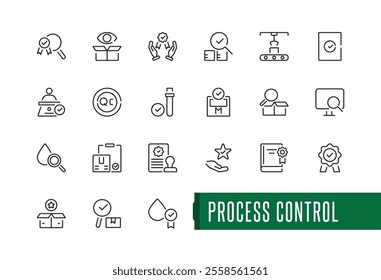 Set of Quality Control icons. Contains such icons as certificate, mark, assurance, certification, inspection and more. Minimalist outline icon collections. Editable stroke. Vector illustration.