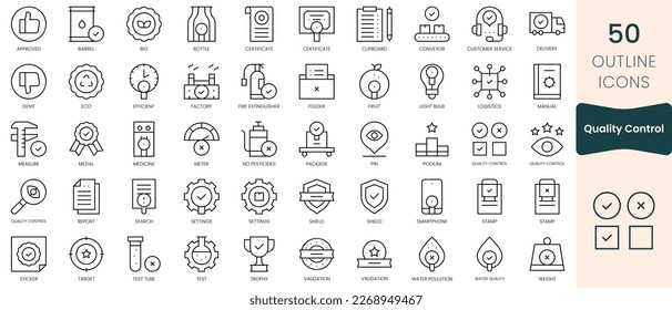 Set of quality control icons. Thin linear style icons Pack. Vector Illustration