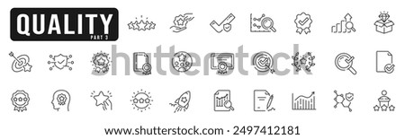 Set of quality control related line icons. Check, review, approve, checkmark etc. Editable stroke. Part 3