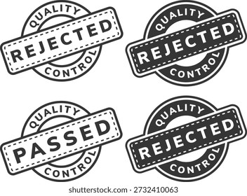 Set of quality control stamps showing passed and rejected labels in circular badge designs