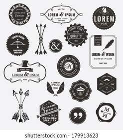 SET OF QUALITY DESIGN ELEMENTS. Arrows, labels, ribbons, symbols such as logos. Editable vector illustrator file.