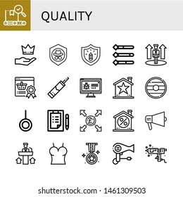 Set of quality icons such as Quality, Premium, Shield, Protection, Information, Promotion, Reward, Silicone, Banner, Star, Neutral, Checklist, Pound, Discount, Promoting , quality