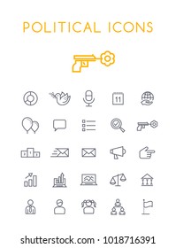 Set of Quality Isolated Universal Standard Minimal Simple Politics Black Thin Line Icons on White Background