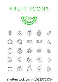 Set of Quality Isolated Universal Standard Minimal Simple Black Thin Line Fruit Icons on White Background