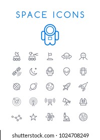 Set of Quality Isolated Universal Standard Minimal Simple Space Black Thin Line Icons on White Background
