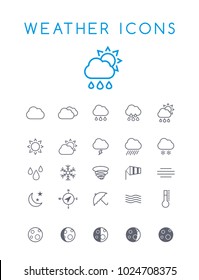 Set of Quality Isolated Universal Standard Minimal Simple Weather Black Thin Line Icons on White Background