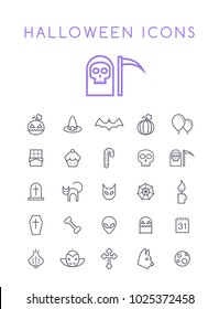 Set of Quality Isolated Universal Standard Minimal Simple Halloween Black Thin Line Icons on White Background