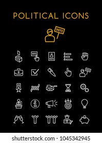 Set of Quality Isolated Universal Standard Minimal Simple Politics WhiteThin Line Icons on Black Background