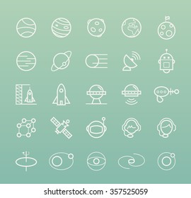 Set of Quality Isolated Universal Standard Minimal Simple Space White Thin Line Icons on Color Background.