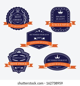 Set of quality labels with red ribbons