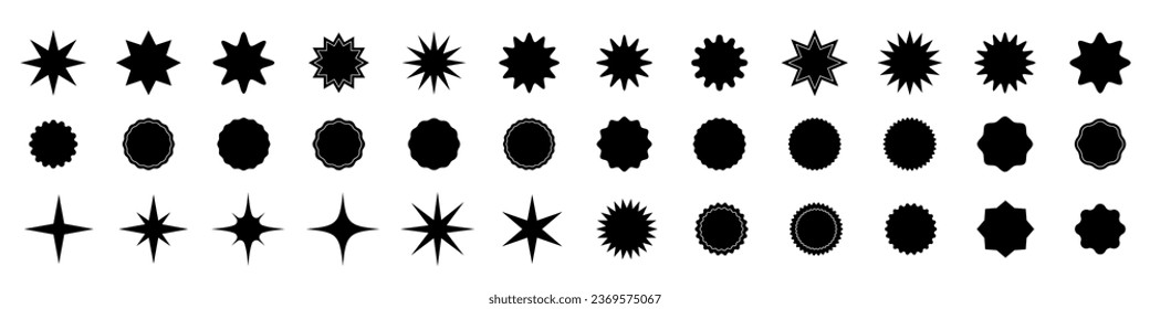 Set of quality mark, starburst, sunburst badges. Design elements, sale sticker, price tag. Flat vector illustration