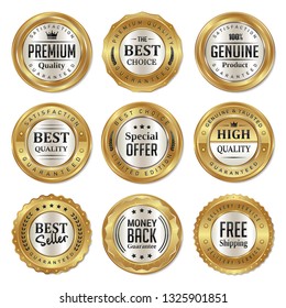 Set of quality product golden badges and labels