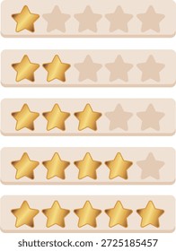 set of quality rating systems from one to five with stars with a gold gradient, for websites, mobile applications, e-commerce, UI and UX design