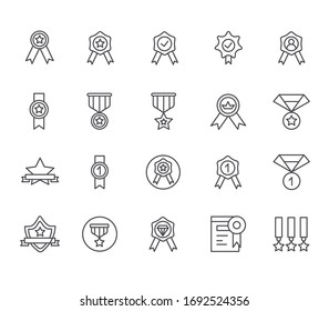 Set of quality Related Vector Line Icons. Includes such Icons as medal, certificate, documents, license, award, premium and more.