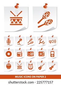 Set of Quality Standard Music Icons on Notepaper Buttons on White Background 2.