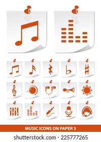 Set of Quality Standard Music Icons on Notepaper Buttons on White Background 3.