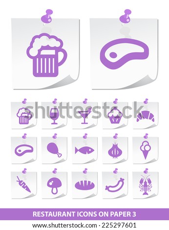 Set of Quality Standard Restaurant Icons on Notepaper Buttons on White Background 3.