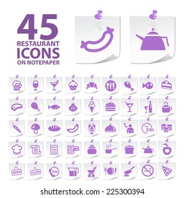 Set of Quality Standard Restaurant and Industry Icons on Notepaper Buttons on White Background.
