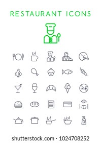 Set of Quality Universal Standard Minimal Simple Restaurant Black Thin Line Icons on White Background