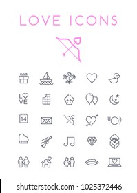 Set of Quality Universal Standard Minimal Simple Valentine's Day Black Thin Line Icons on White Background