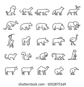 
    Set of Quality Universal Standard Minimal Simple Black Thin Line Animals on White Background 