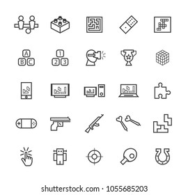 Set of Quality Universal Standard Minimal Simple Black Thin Line Games Icons on White Background 