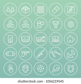 Set of Quality Universal Standard Minimal Simple White Thin Line Games Icons on Circles on Color Background 