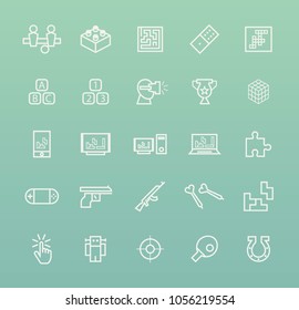 Set of Quality Universal Standard Minimal Simple White Thin Line Games Icons on Color Background 