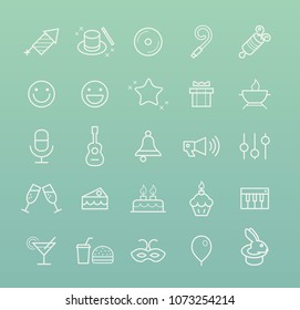 Set of Quality Universal Standard Minimal Simple White Thin Line Party and Birthday Icons on Color Background 