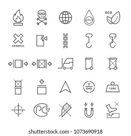 Set of Quality Universal Standard Minimal Simple Black Thin Line Packaging Icons on White Background 