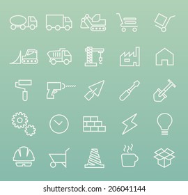 Set of Quality Universal Standard Minimal Simple Construction White Thin Line Icons on Color Background.