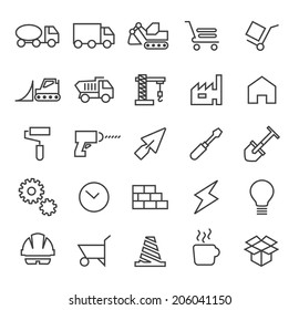 Set of Quality Universal Standard Minimal Simple Construction Black Thin Line Icons on White Background.