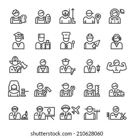 Set of Quality Universal Standard Minimal Simple Profession Black Thin Line Icons on White Background.