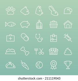 Set of Quality Universal Standard Minimal Simple Veterinary White Thin Line Icons on Color Background.