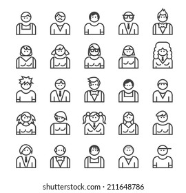 Set of Quality Universal Standard Minimal Simple People Black Thin Line Icons on White Background.