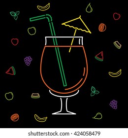 Set of Quality Universal Standard Minimal Simple Colored Neon Casino Thin Line Icons on Black Background