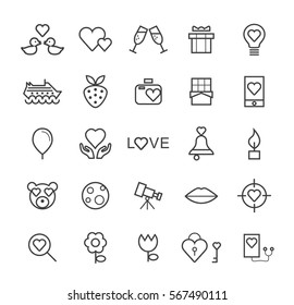 Set of Quality Universal Standard Minimal Simple Valentine's Day Black Thin Line Icons on White Background