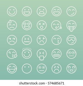 Set of Quality Universal Standard Minimal Simple White Thin Line Emoticons on Color Background