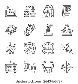 Set of Quantum Physics Linear Style Icons 