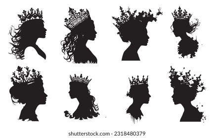 Un conjunto de reina con diseño vectorial de corona